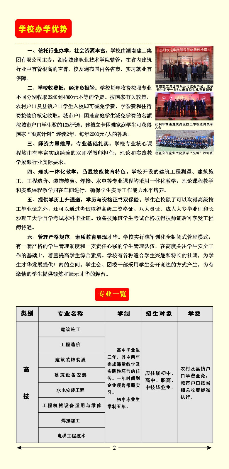 湖南建筑高級技工學校、招生計劃